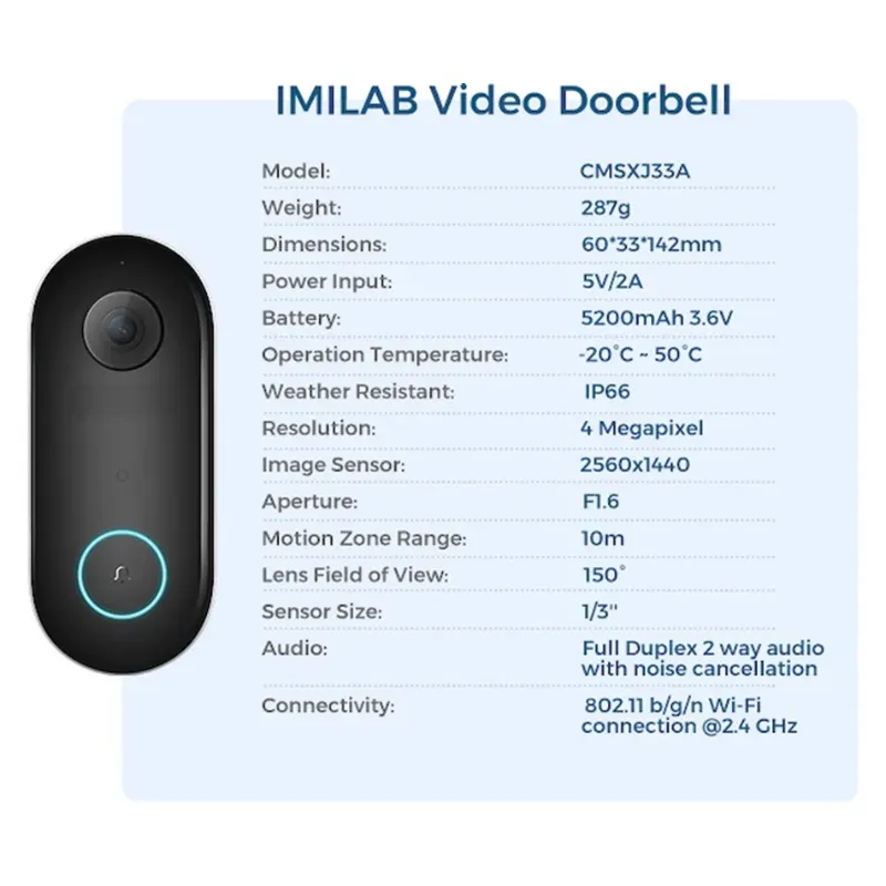 زنگ درب هوشمند شیائومی IMILAB مدل Video Doorbell Set CMSXJ33A image gallery