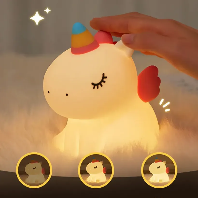 چراغ خواب سیلیکونی فانتزی Sitting Unicorn Silicone Lamp A007 طرح یونیکورن image gallery