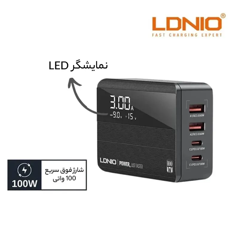 هاب شارژر 4 پورت الدینیو مدل  A4809C توان 100 وات image gallery