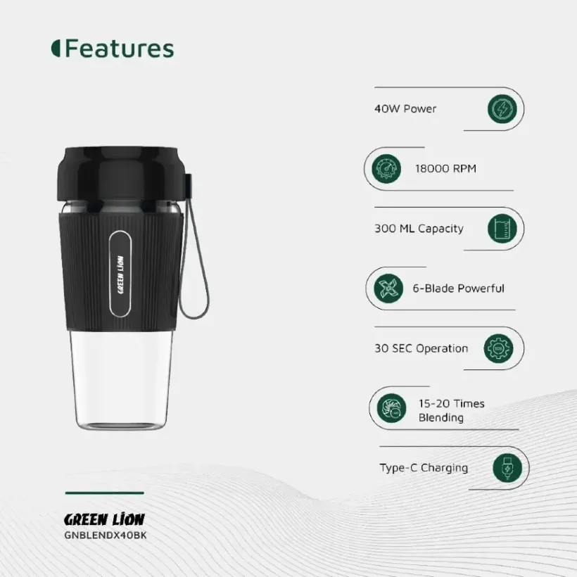 مخلوط کن قابل حمل گرین لاین مدل G-Blend X Portable Juicer GNBLENDX40BK ظرفیت 300 میلی لیتر image gallery