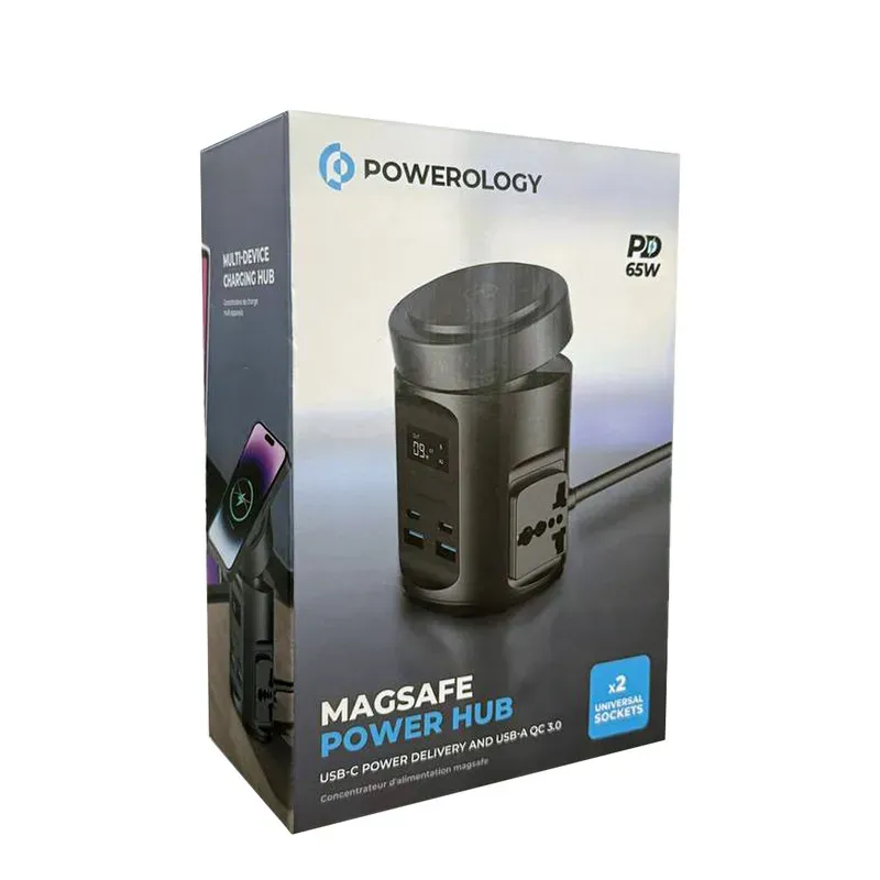 چند راهی برق و شارژر وایرلس مگ سیف پاورولوژی مدل  MagSafe Powerology Hub PWCUQC014 دارای 4 پورت image gallery