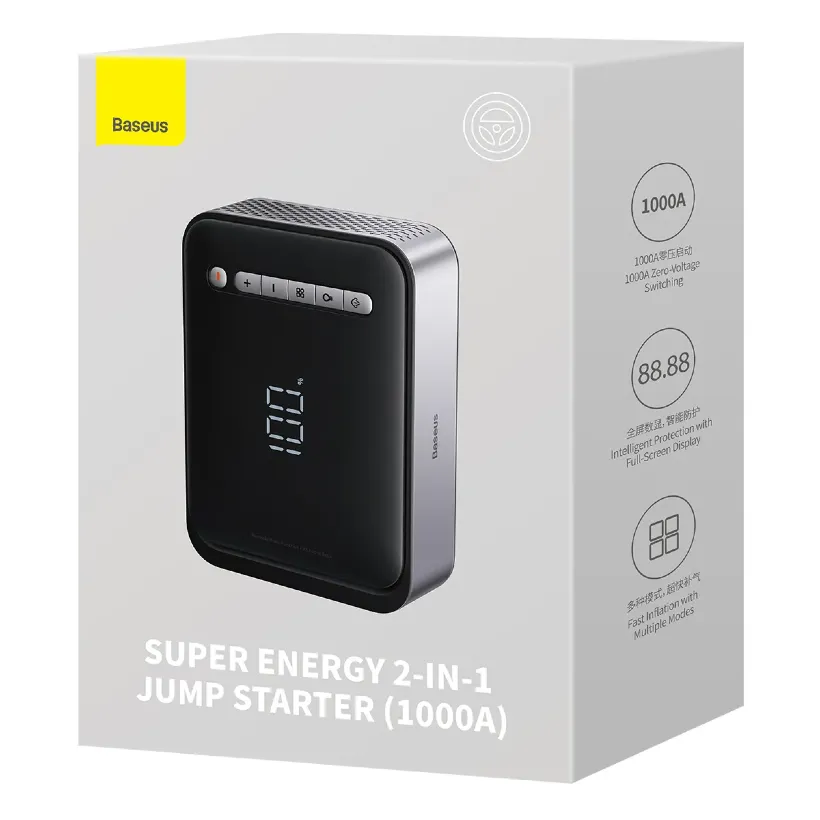پاوربانک و کمپرسور باد و جامپ استارتر خودرو باسئوس مدل Baseus Super Energy CGCN000001 ظرفیت 8000 میلی آمپر image gallery
