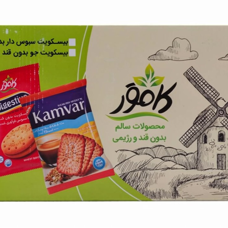 بیسکویت نیم چاشت جو کامور وزن 28 گرمی جعبه 24 عددی (1 بسته) image gallery