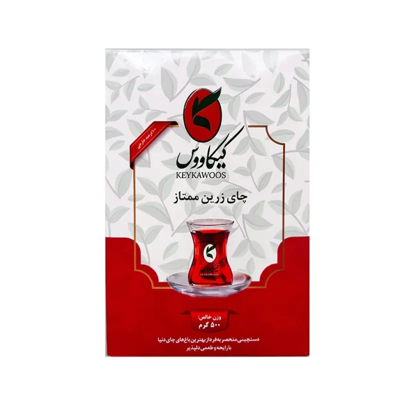 چای سیاه شکسته زرین ممتاز کیکاووس وزن 500 گرمی (کارتن 12 بسته‌ای)
