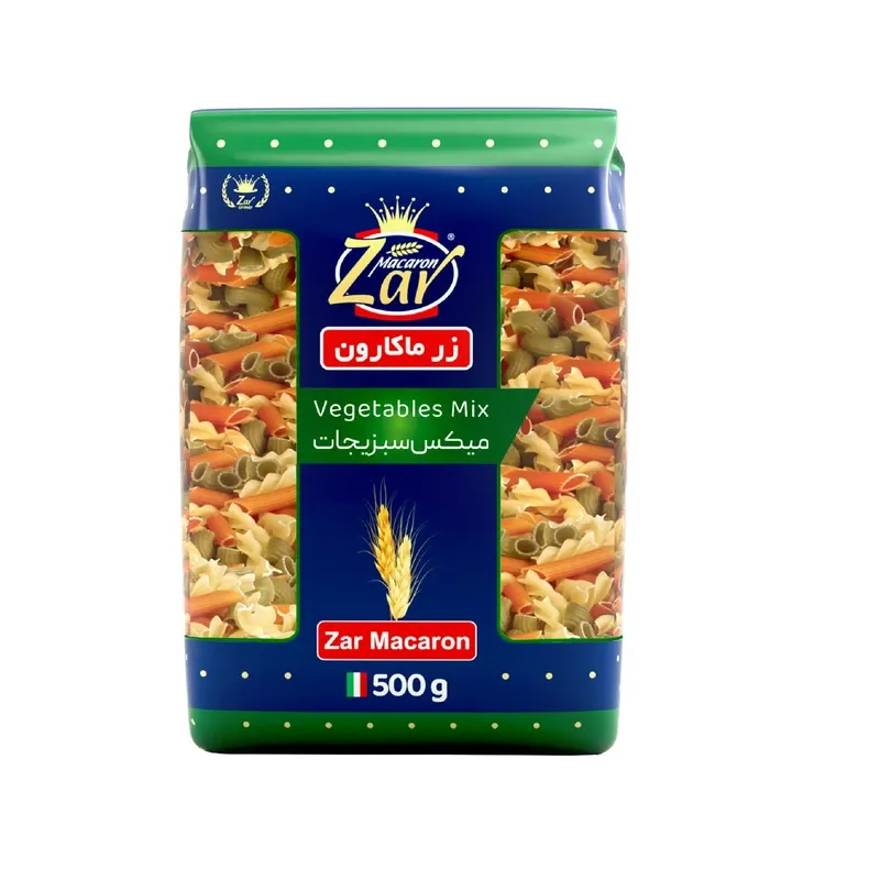 ماکارونی مدل میکس سبزیجات زرماکارون وزن 500 گرمی (کارتن 20 بسته‌ای)