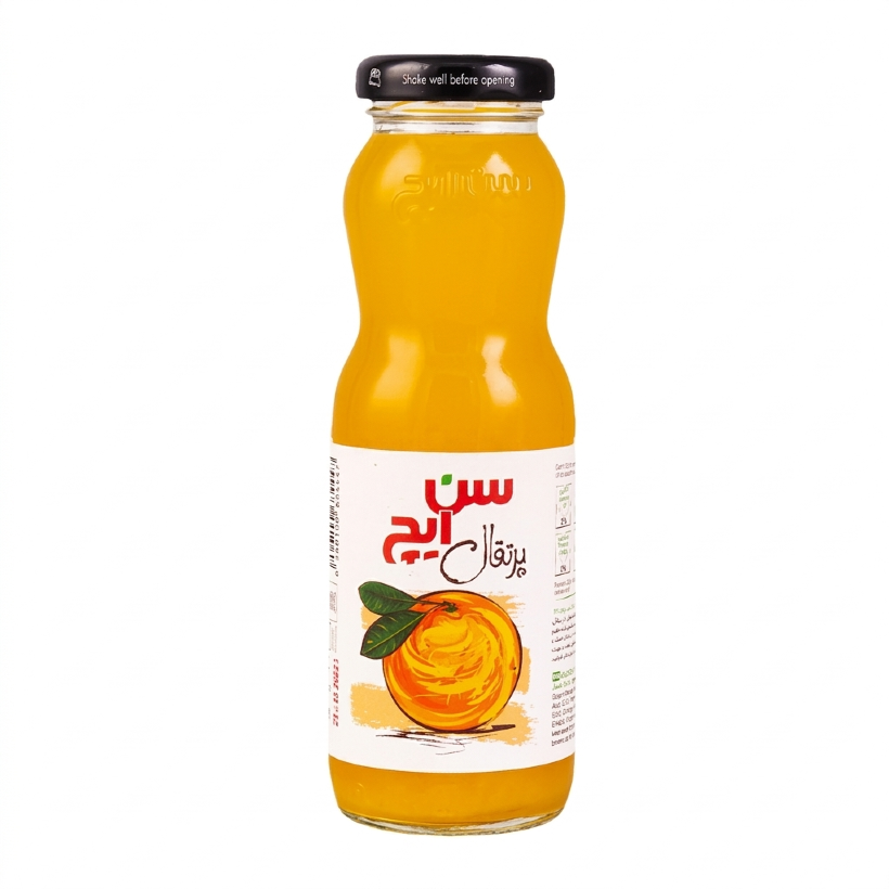 آبمیوه پرتقال شیشه ای سن ایچ حجم 200 میلی لیتری (کارتن 12 عددی)