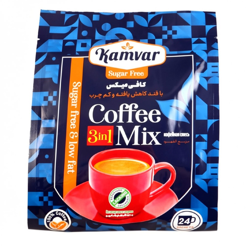 کافی میکس فوری بدون قند و رژیمی 3 در 1 کامور بسته 24 عددی (1 بسته)