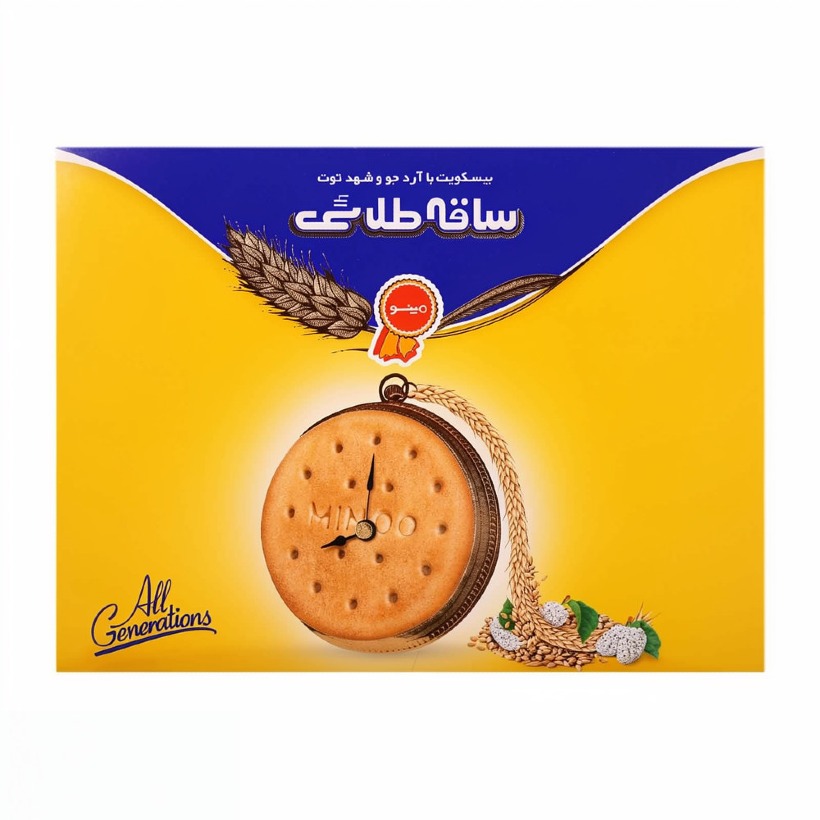 بیسکویت با آرد جو و شهد توت ساقه طلایی وزن 750 گرمی (کارتن 6 جعبه‌ای)