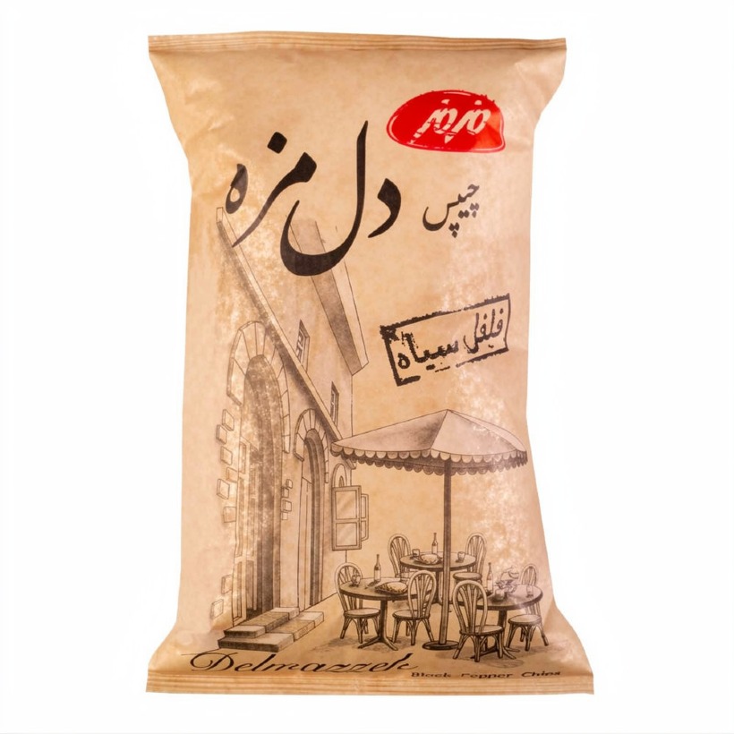 چیپس فلفل سیاه مزمز سری دل مزه وزن 180 گرمی (کارتن 12 بسته‌ای)